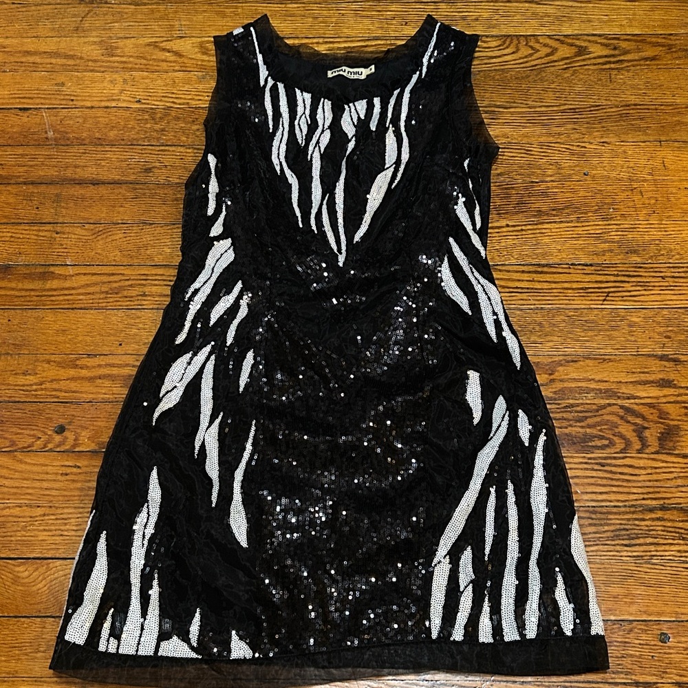 Vintage 2000s Miu Miu Mini Dress Flame Sequin Sz M RARE showstopper